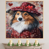 Refined Elegance: Shetland Sheepdog in a Striking Red Suit and Hat on Ready to Hang 1.5" Thick Canvas Wrap, Floating Framed Canvas, Flat Rolled Canvas