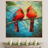 Wildlife-Inspired Red Cardinal Painting – Realistic Birds in Nature with a Vivid Artistic Twist for Outdoor and Nature Theme Enthusiasts on Ready to Hang 1.5" Thick Canvas Wrap, Floating Framed Canvas, Flat Rolled Canvas