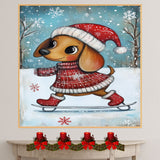 Whimsical Christmas Dachshund Ice Skating in Red Holiday Outfit Adorable Winter Art for Dog Lovers and Festive Home Décor on Ready to Hang 1.5" Thick Canvas Wrap, Floating Framed Canvas, Flat Rolled Canvas