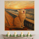 The Scream Cat – Funny Parody Art of a Yawning Orange Tabby in Iconic Expressionist Style on Ready to Hang 1.5" Thick Canvas Wrap, Floating Framed Canvas, Flat Rolled Canvas