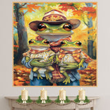 Autumn Frogs: A Green Frog Mother and Daughters in Modern Fall Dresses and Hats on Ready to Hang 1.5" Thick Canvas Wrap, Floating Framed Canvas, Flat Rolled Canvas