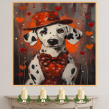 Love in Style: Dalmatian in a Red Heart-Patterned Dress and Hat Adorable Romantic Painting on Ready to Hang 1.5" Thick Canvas Wrap, Floating Framed Canvas, Flat Rolled Canvas