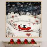 Whimsical Christmas Dachshund Dogs Sleigh Riding Through Snowy Hills Under Starry Sky Charming Holiday Art Print for Dog Lovers and Winter Season Décor on Ready to Hang 1.5" Thick Canvas Wrap, Floating Framed Canvas, Flat Rolled Canvas