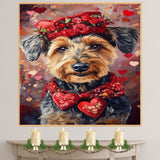 Love in Bloom: Airedale Dog Wearing a Red Hat with a Heartfelt Touch - Romantic Valentine's Painting on Ready to Hang 1.5" Thick Canvas Wrap, Floating Framed Canvas, Flat Rolled Canvas