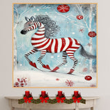 Peppermint Candy Cane Zebra Christmas Ice Skating Print – Whimsical Red & White Holiday Art, Fantasy Winter Animal Wall Decor, Zebra in Skates Illustration on Ready to Hang 1.5" Thick Canvas Wrap, Floating Framed Canvas, Flat Rolled Canvas