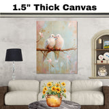Romantic White Dove Pair on Blossoming Branch in Soft Pastel Hues Ideal for Couples Gifts and Tranquil Nature Inspired Artistic Spaces on Ready to Hang 1.5" Thick Canvas Wrap, Floating Framed Canvas, Flat Rolled Canvas