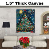 Home for the Holidays – Christmas Tree by the Fireplace Wall Art on Ready to Hang 1.5" Thick Canvas Wrap, Floating Framed Canvas, Flat Rolled Canvas