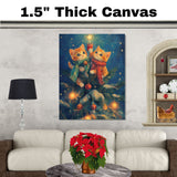 Christmas Kittens Canvas Wall Art – Orange Tabby Cats with Cocoa & Star in Snowy Tree – Holiday Décor Print with Ornaments and Cozy Scarves on Ready to Hang 1.5" Thick Canvas Wrap, Floating Framed Canvas, Flat Rolled Canvas