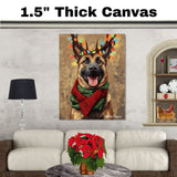 Rustic Cheer - Belgian Malinois Dog with Christmas Lights & Cozy Scarf on Rustic Background, Ready to Hang 1.5" Thick Canvas Wrap, Floating Framed Canvas, Flat Rolled Canvas