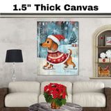 Adorable Christmas Dachshund Dog Ice Skating in Santa Hat and Festive Sweater Whimsical Holiday Art for Winter Pet Lovers and Seasonal Home Décor on Ready to Hang 1.5" Thick Canvas Wrap, Floating Framed Canvas, Flat Rolled Canvas