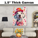 Sweet Love: Dalmatian in a Pink Heart-Adorned Dress and Hat Charming Romantic Painting on Ready to Hang 1.5" Thick Canvas Wrap, Floating Framed Canvas, Flat Rolled Canvas