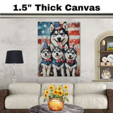 Stars & Stripes Siberian Style: Husky Mom with Cute 4th of July Puppies on Ready to Hang 1.5" Canvas Wrap, Floating Frame, or Rolled Canvas Print