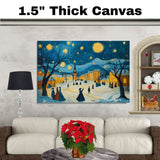 Christmas Village Stroll – Van Gogh-Inspired Folk Art with Glowing Lights, Snowy Streets, and Vintage Elegance on Ready to Hang 1.5" Thick Canvas Wrap, Floating Framed Canvas, Flat Rolled Canvas