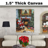 Painting of Santa Claus in a Rocking Chair With Christmas Tree on Ready to Hang 1.5" Thick Canvas Wrap, Floating Framed Canvas, Flat Rolled Canvas