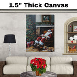 Heartwarming Christmas Painting of Santa Relaxing by Fireplace with Tree, Gifts, and Cats in Cozy Holiday Setting on Ready to Hang 1.5" Thick Canvas Wrap, Floating Framed Canvas, Flat Rolled Canvas