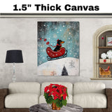 Whimsical Christmas Dachshund Dog Riding Red Sleigh Through Snowy Landscape Playful Holiday Art Print for Dog Lovers and Wintertime Home Decoration on Ready to Hang 1.5" Thick Canvas Wrap, Floating Framed Canvas, Flat Rolled Canvas