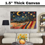4th of July Independence Day Folk Artwork Wall Art – Decorative Patriotic on Ready to Hang 1.5" Thick Canvas Wrap, Floating Framed Canvas, Flat Rolled Canvas
