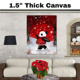 Whimsical Christmas Panda Bear Ice Skating in Red Sweater Dress and Scarf – Festive Holiday Animal Art for Cozy Nursery Decor, Gifting, or Winter Displays on Ready to Hang 1.5" Thick Canvas Wrap, Floating Framed Canvas, Flat Rolled Canvas