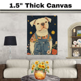 Adorable White Dog in Overalls Floral Shirt Whimsical Animal Art for Nursery Farmhouse Rustic Decor Cute Dog Lover Gift Perfect for Bedroom or Living Room on Ready to Hang 1.5" Thick Canvas Wrap, Floating Framed Canvas, Flat Rolled Canvas