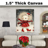 Whimsical Christmas Lion Ice Skating in Red Snowflake Dress and Santa Hat – Festive Holiday Animal Art for Winter Nursery Decor, Gifts, or Seasonal Cheer on Ready to Hang 1.5" Thick Canvas Wrap, Floating Framed Canvas, Flat Rolled Canvas