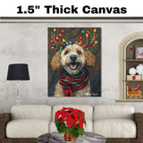 Rustic Merriment - Bernedoodle Dog with Festive Antlers & Warm Scarf on Rustic Canvas Ready to Hang 1.5" Thick Canvas Wrap, Floating Framed Canvas, Flat Rolled Canvas