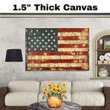 Rustic American Flag in Vintage Folk Art Style with Distressed Texture, Aged Red White and Blue Stripes, and Weathered Stars for Timeless Patriotic Charm on Ready to Hang 1.5" Thick Canvas Wrap, Floating Framed Canvas, Flat Rolled Canvas