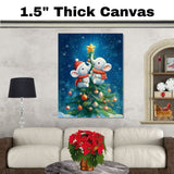 Baby Elephants Decorating Christmas Tree with Star and Ornaments in Winter Wonderland Scene Holiday Art Print for Nursery or Festive Seasonal Decor on Ready to Hang 1.5" Thick Canvas Wrap, Floating Framed Canvas, Flat Rolled Canvas