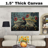 Bold Wall Art Featuring Two Frogs with Red Eyes on Grunge Background Unique Retro-Style Painting for Frog Lovers Halloween Fans and Statement Home Décor on Ready to Hang 1.5" Thick Canvas Wrap, Floating Framed Canvas, Flat Rolled Canvas