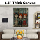 Emotional Trio of Girls Moody Hand Painted Art Deep and Expressive Portrait Perfect for Home Wall Decor Living Room Bedroom Office or Unique Gift on Ready to Hang 1.5" Thick Canvas Wrap, Floating Framed Canvas, Flat Rolled Canvas