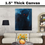 Chilling Presence: Dark Human Figure with Glowing Red Eyes Haunting Spooky Artwork on Ready to Hang 1.5" Thick Canvas Wrap, Floating Framed Canvas, Flat Rolled Canvas