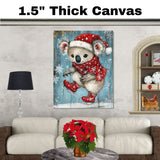 Whimsical Christmas Koala Ice Skating with Red Scarf and Santa Hat – Playful Holiday Animal Artwork for Winter Decor, Nursery Walls, or Seasonal Gifting on Ready to Hang 1.5" Thick Canvas Wrap, Floating Framed Canvas, Flat Rolled Canvas