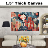 4th of July Independence Day Folk Artwork City of Stars Wall Art – Decorative Patriotic on Ready to Hang 1.5" Thick Canvas Wrap, Floating Framed Canvas, Flat Rolled Canvas
