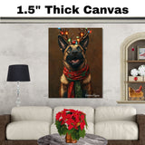 Rustic Wonders - Bernedoodle Dog with Lighted Antlers & Cozy Scarf on Rustic Background, Ready to Hang 1.5" Thick Canvas Wrap, Floating Framed Canvas, Flat Rolled Canvas