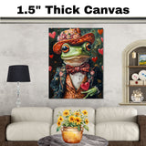 Aristocratic Charm: Whimsical Green Frog in a Victorian-Era Suit and Hat Elegant Heartfelt Artwork on Ready to Hang 1.5" Thick Canvas Wrap, Floating Framed Canvas, Flat Rolled Canvas