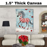 Peppermint Candy Cane Zebra Christmas Ice Skating Print – Whimsical Red & White Holiday Art, Fantasy Winter Animal Wall Decor, Zebra in Skates Illustration on Ready to Hang 1.5" Thick Canvas Wrap, Floating Framed Canvas, Flat Rolled Canvas