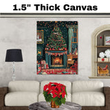 Whimsical Christmas Tree Folk Art – Colorful Holiday Wall Print with Ornaments and Snowflakes on Ready to Hang 1.5" Thick Canvas Wrap, Floating Framed Canvas, Flat Rolled Canvas