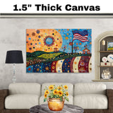 4th of July Independence Day Folk Artwork Sunshine & Stars – Decorative Patriotic on Ready to Hang 1.5" Thick Canvas Wrap, Floating Framed Canvas, Flat Rolled Canvas