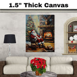 Painting of Santa Claus in a Rocking Chair With Christmas Tree, Puppy & Gifts on Ready to Hang 1.5" Thick Canvas Wrap, Floating Framed Canvas, Flat Rolled Canvas