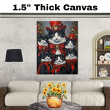 Festive Whiskers: Tuxedo Cat Mom with Five Kittens Adorned in Red Ribbons on Ready to Hang 1.5" Thick Canvas Wrap, Floating Framed Canvas, Flat Rolled Canvas