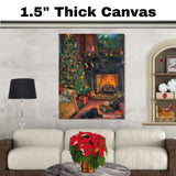 A Vintage Christmas Scene of a Living Room With Puppies on Ready to Hang 1.5" Thick Canvas Wrap, Floating Framed Canvas, Flat Rolled Canvas
