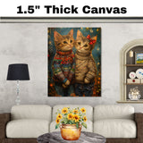 Christmas Kittens in Cozy Sweaters Adorable Holiday Cat Painting Festive Winter Scene Perfect for Home Office Seasonal Decoration or Christmas Gift on Ready to Hang 1.5" Thick Canvas Wrap, Floating Framed Canvas, Flat Rolled Canvas