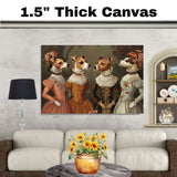 Victorian Dog Art Print Featuring Four Jack Russell Dogs in Elegant Dresses Regal Hand Drawn Pet Portrait Illustration for Unique Gift or Wall Home Decor on Ready to Hang 1.5" Thick Canvas Wrap, Floating Framed Canvas, Flat Rolled Canvas
