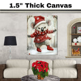 Whimsical Christmas Koala Bear Ice Skating in Red Sweater and Santa Hat – Adorable Winter Animal Illustration for Holiday Decor, Gifts, or Nursery Art on Ready to Hang 1.5" Thick Canvas Wrap, Floating Framed Canvas, Flat Rolled Canvas