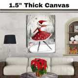 Christmas Wall Art Featuring Ballerina in Red Santa Dress Skating in Snowy Forest Enchanting Winter Holiday Artwork for Ballet Lovers and Festive Decor Enthusiasts on Ready to Hang 1.5" Thick Canvas Wrap, Floating Framed Canvas, Flat Rolled Canvas