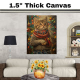 Christmas Kitten in Sweater and Scarf Adorable Holiday Cat Painting Cozy Winter Scene for Home Office Seasonal Christmas Decorations or Cat Lover Gift on Ready to Hang 1.5" Thick Canvas Wrap, Floating Framed Canvas, Flat Rolled Canvas
