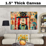 4th of July Independence Day Folk Artwork – Decorative Patriotic on Ready to Hang 1.5" Thick Canvas Wrap, Floating Framed Canvas, Flat Rolled Canvas