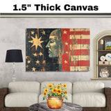Vintage American Folk Art Patriotic Wall Print on Rustic Wood Texture on Ready to Hang 1.5" Thick Canvas Wrap, Floating Framed Canvas, Flat Rolled Canvas