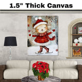 Whimsical Christmas Lion Ice Skating in Red Sweater Dress and Santa Hat – Festive Holiday Animal Art for Cozy Winter Nursery Decor or Seasonal Gifting on Ready to Hang 1.5" Thick Canvas Wrap, Floating Framed Canvas, Flat Rolled Canvas