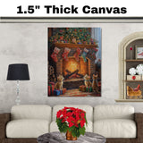 Christmas Kittens by Fireplace with Stockings and Gifts Festive Holiday Scene Cozy Winter Decoration Perfect for Home Living Room Bedroom or Seasonal Gift on Ready to Hang 1.5" Thick Canvas Wrap, Floating Framed Canvas, Flat Rolled Canvas