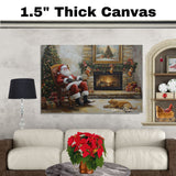 Warm Fireside Christmas with Santa and Dog – Classic Holiday Canvas Print for Home Décor on Ready to Hang 1.5" Thick Canvas Wrap, Floating Framed Canvas, Flat Rolled Canvas